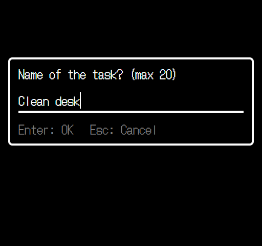 Add task window with Clean desk typed