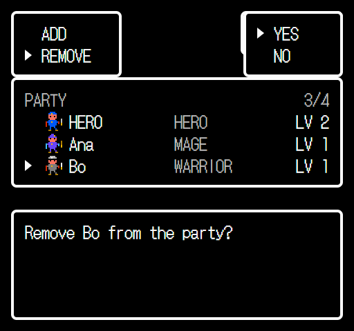 Remove Bo from the party? with YES and NO
